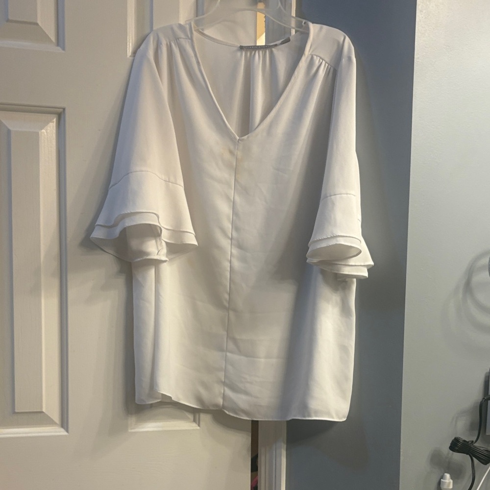 Valerie Stevens White Blouse with Ruffled Sleeves